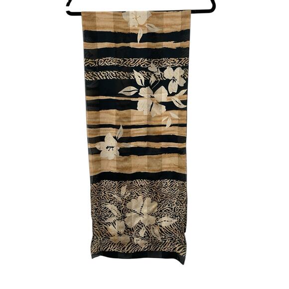 Vintage Hawaiian Scarf Womens Tropical Floral Stripes Rectangular Retro 90s - Picture 2 of 3